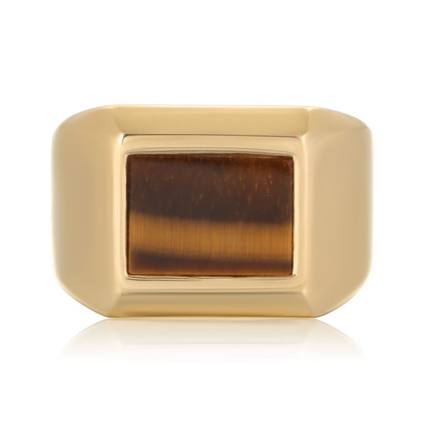 Goldtone Ion Plated Stainless Steel Tiger Eye Ring