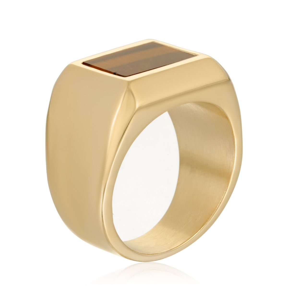 Goldtone Ion Plated Stainless Steel Tiger Eye Ring