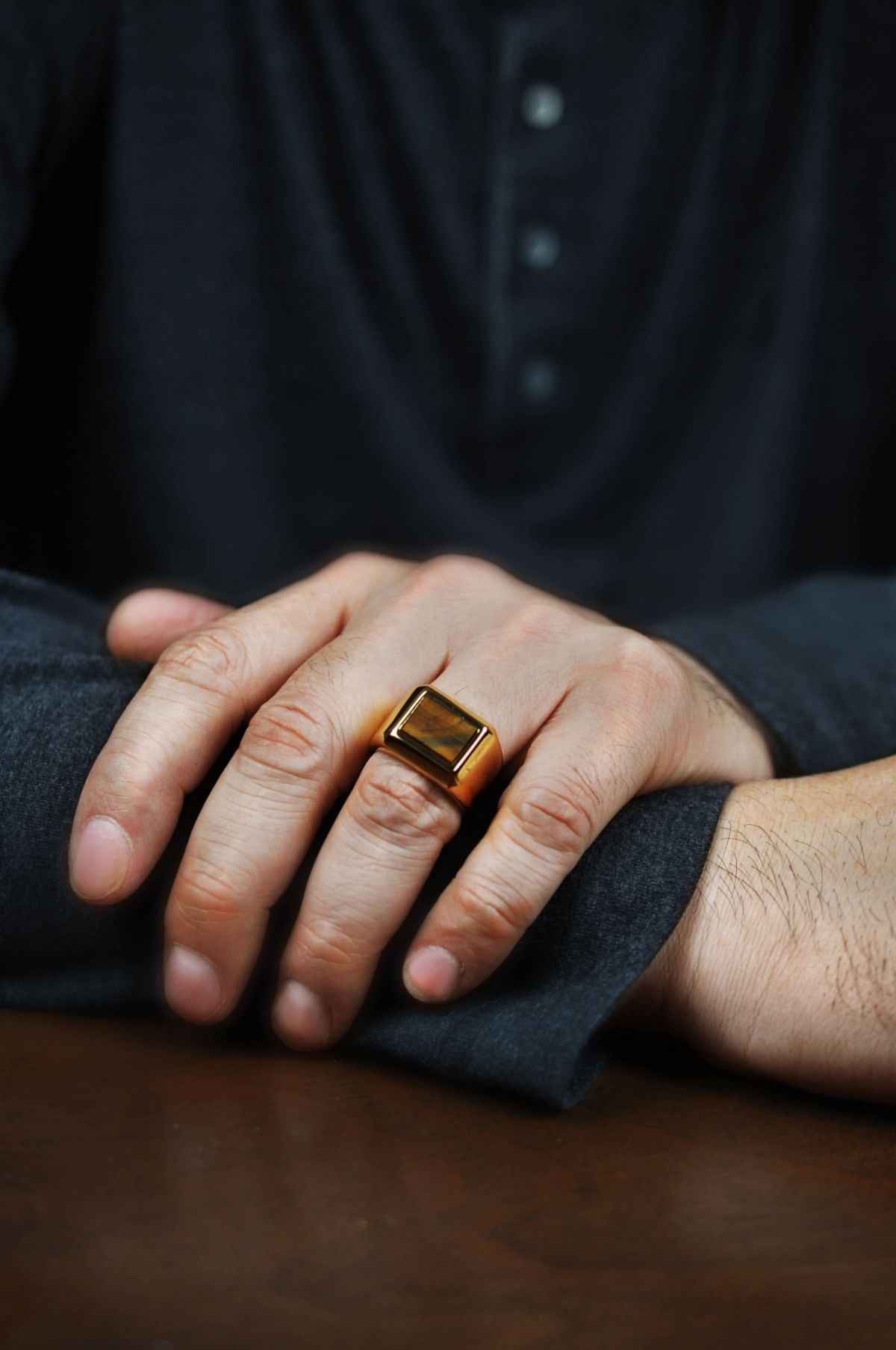 Goldtone Ion Plated Stainless Steel Tiger Eye Ring