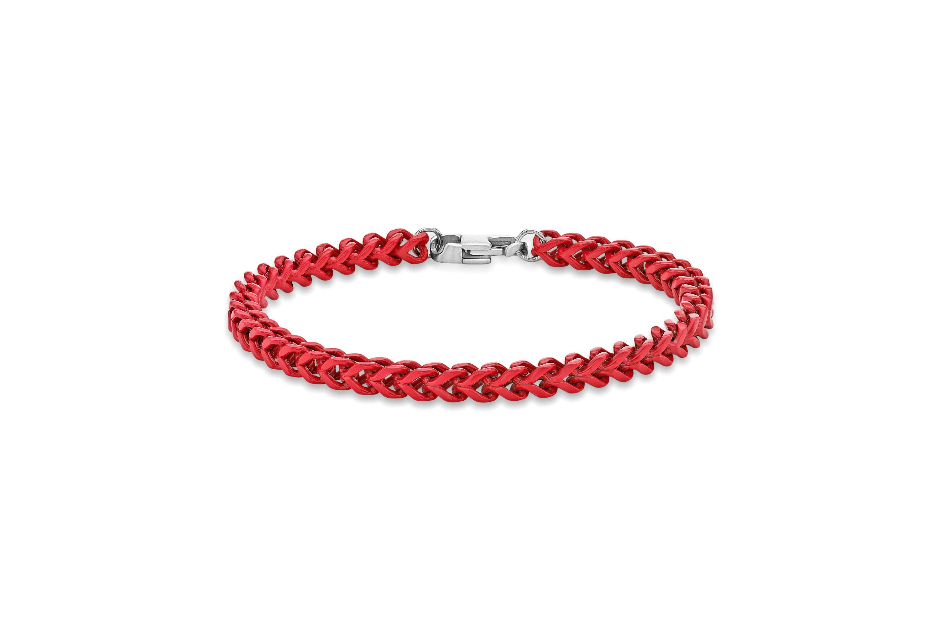 Stainless Steel Red Acrylic Franco Chain Bracelet