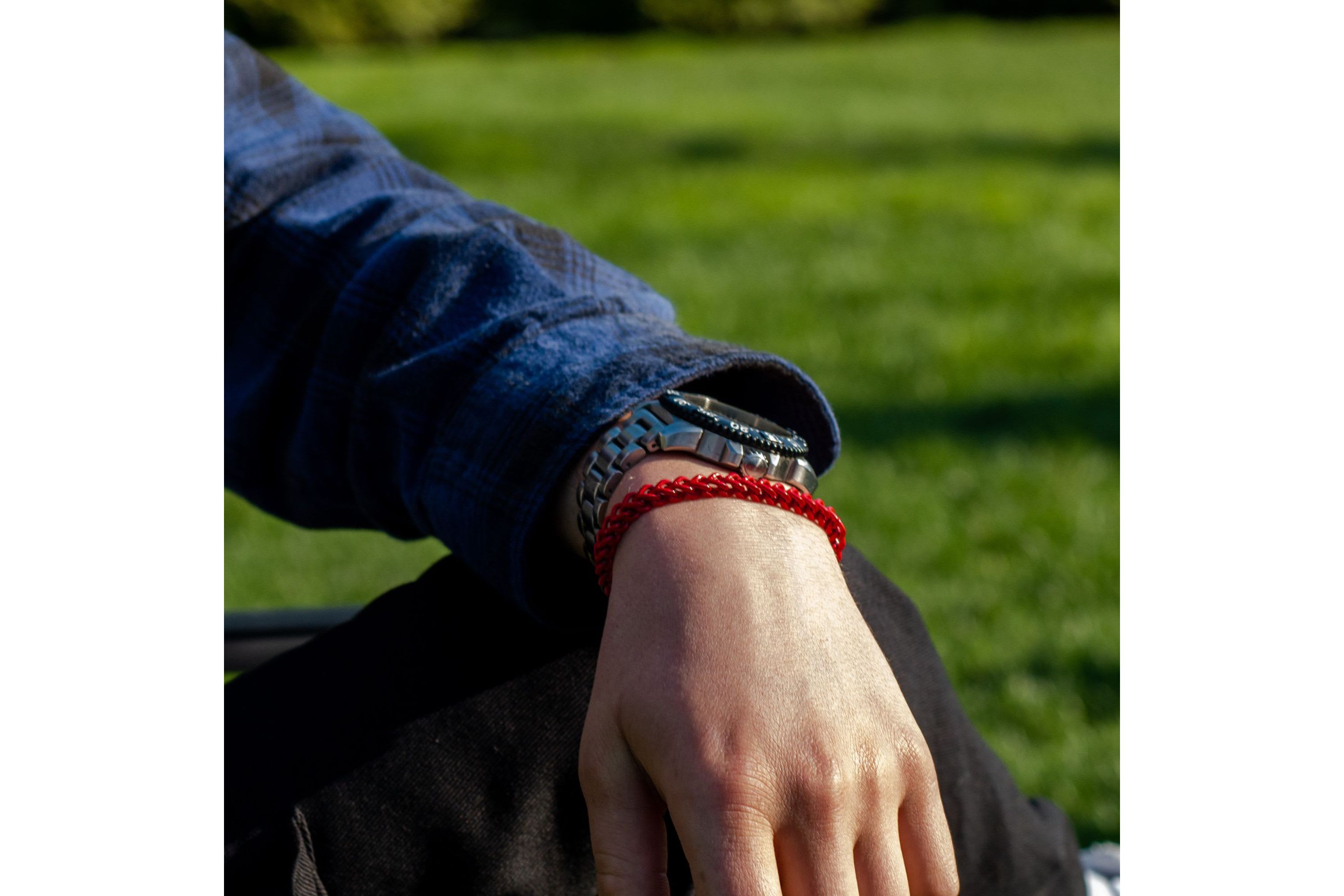Stainless Steel Red Acrylic Franco Chain Bracelet
