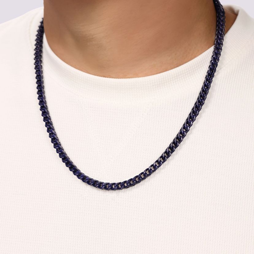 5mm Blue Acrylic Coated Stainless Steel Franco Necklace