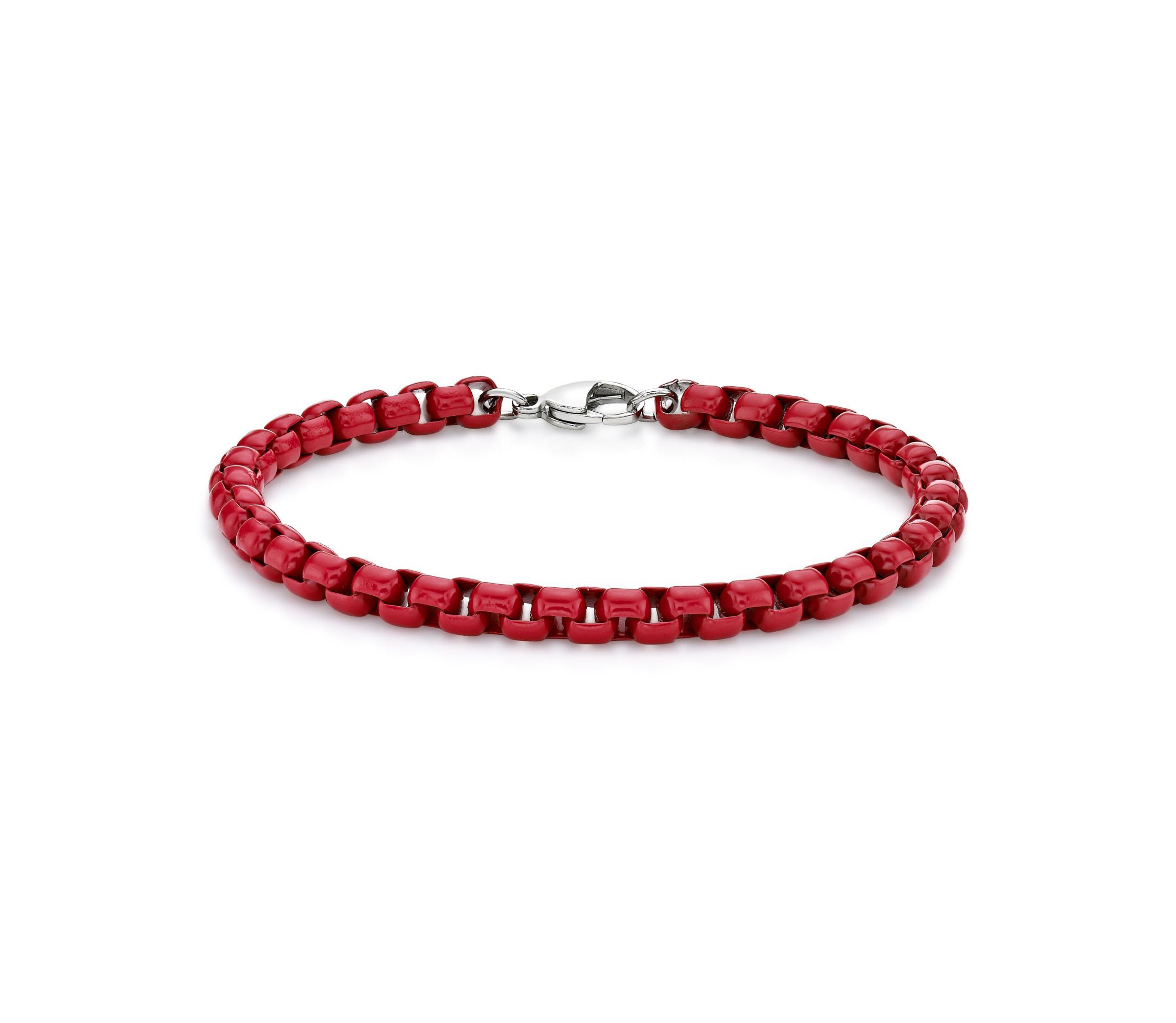 Stainless Steel Red Acrylic Box Chain Bracelet