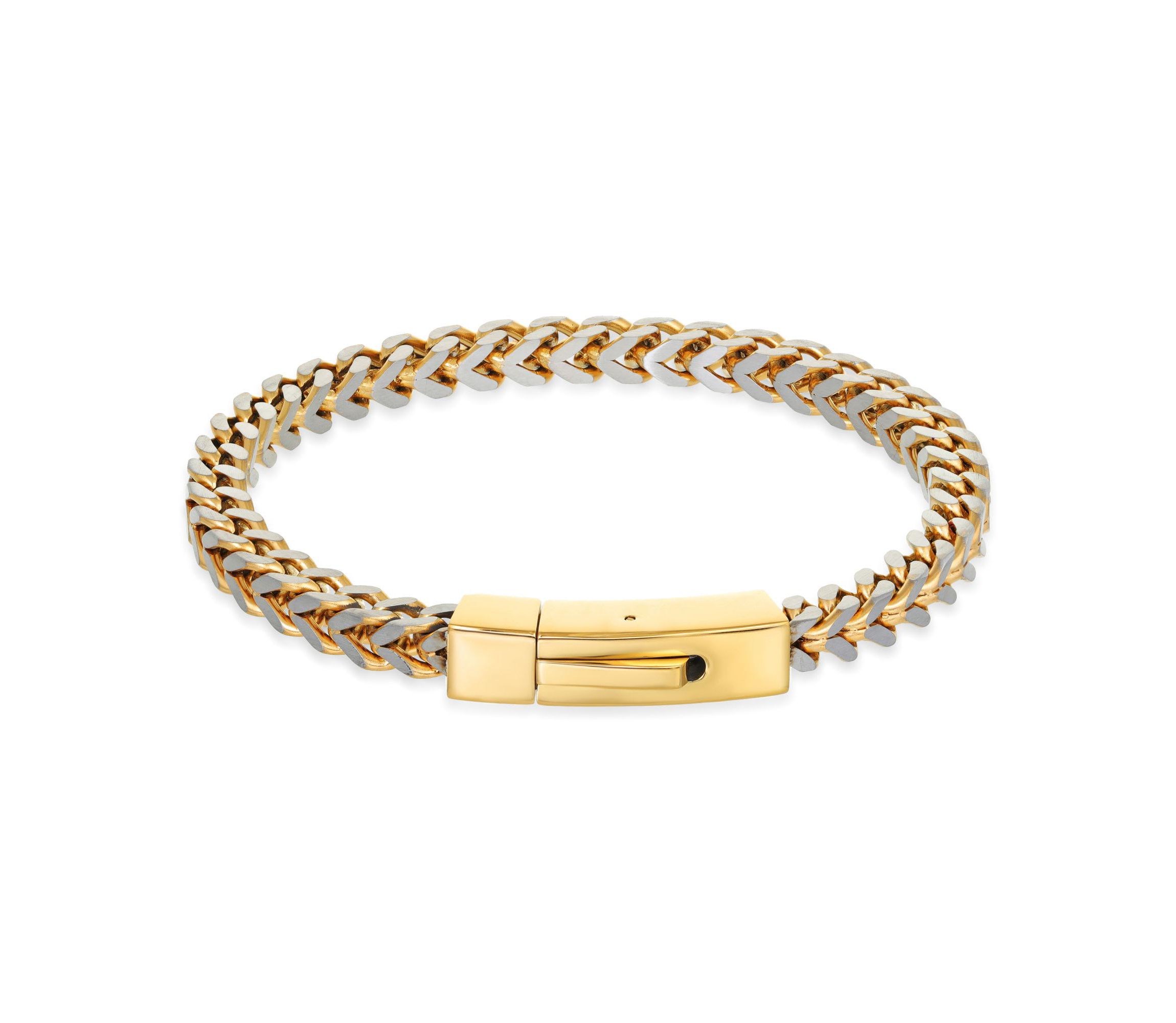Stainless Steel Foxtail Chain Bracelet with Goldtone Ion Plating
