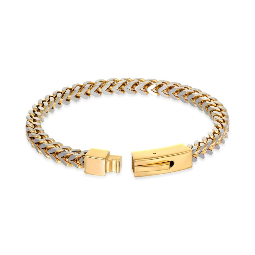 Stainless Steel Foxtail Chain Bracelet with Goldtone Ion Plating