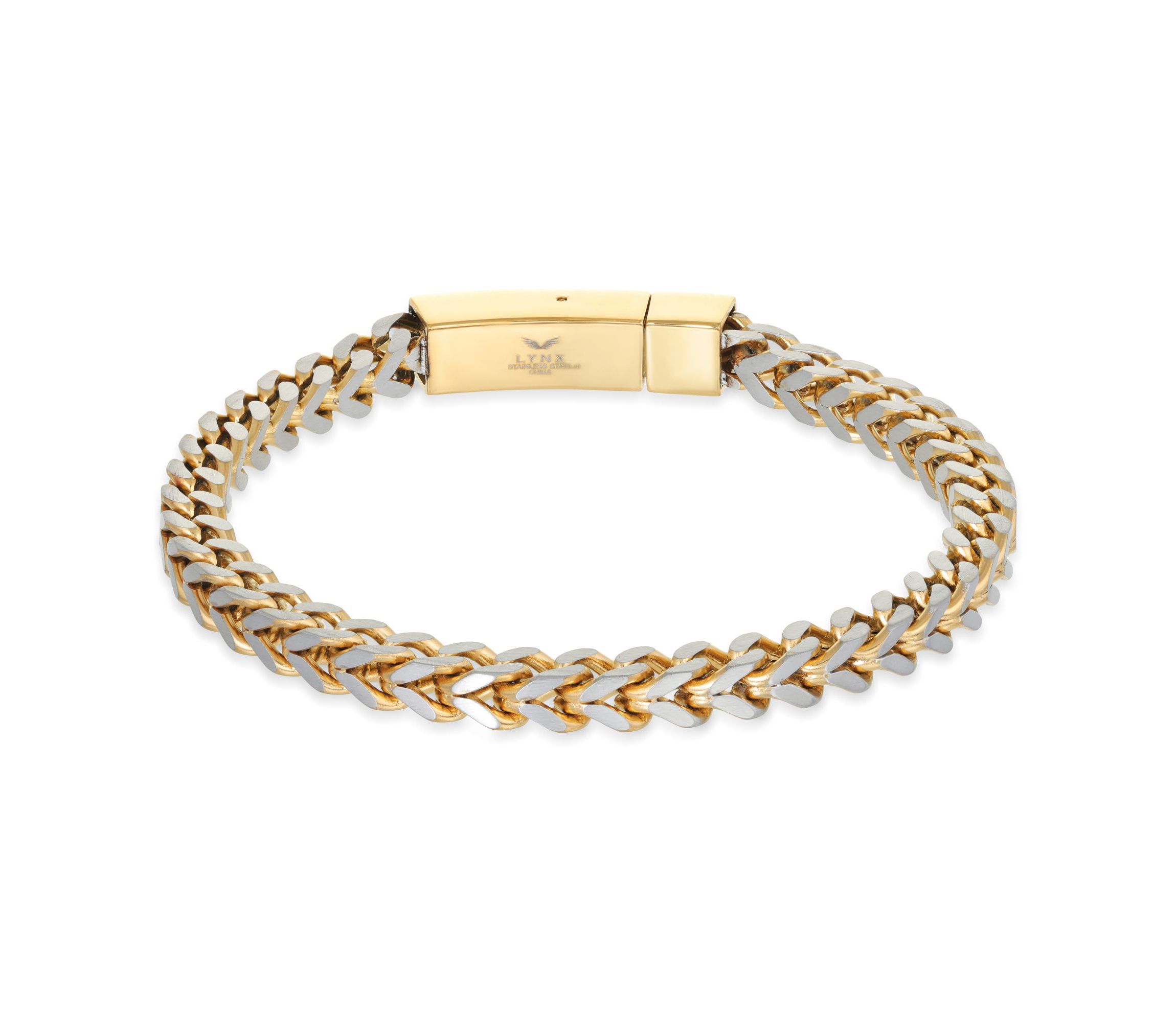Stainless Steel Foxtail Chain Bracelet with Goldtone Ion Plating