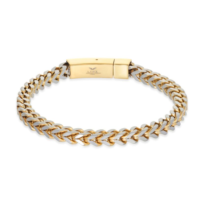 Stainless Steel Foxtail Chain Bracelet with Goldtone Ion Plating