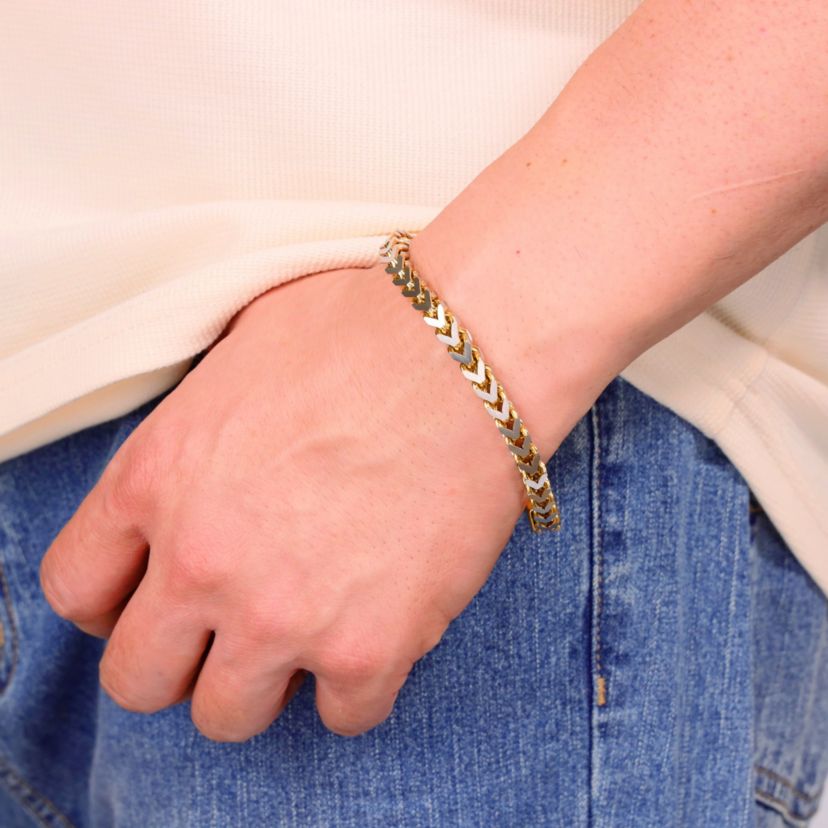 Stainless Steel Foxtail Chain Bracelet with Goldtone Ion Plating
