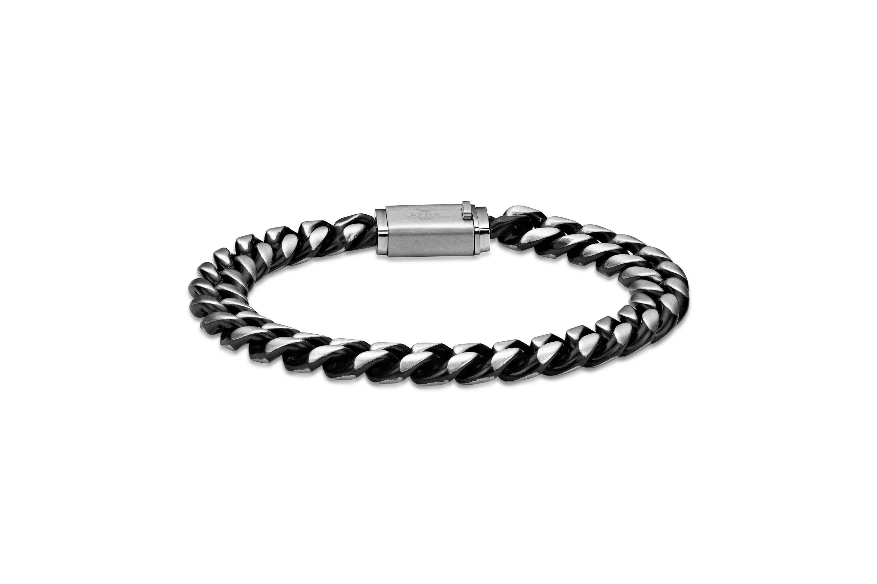 Black Ion Plated Stainless Steel Curb Bracelet with Fancy Push Lock