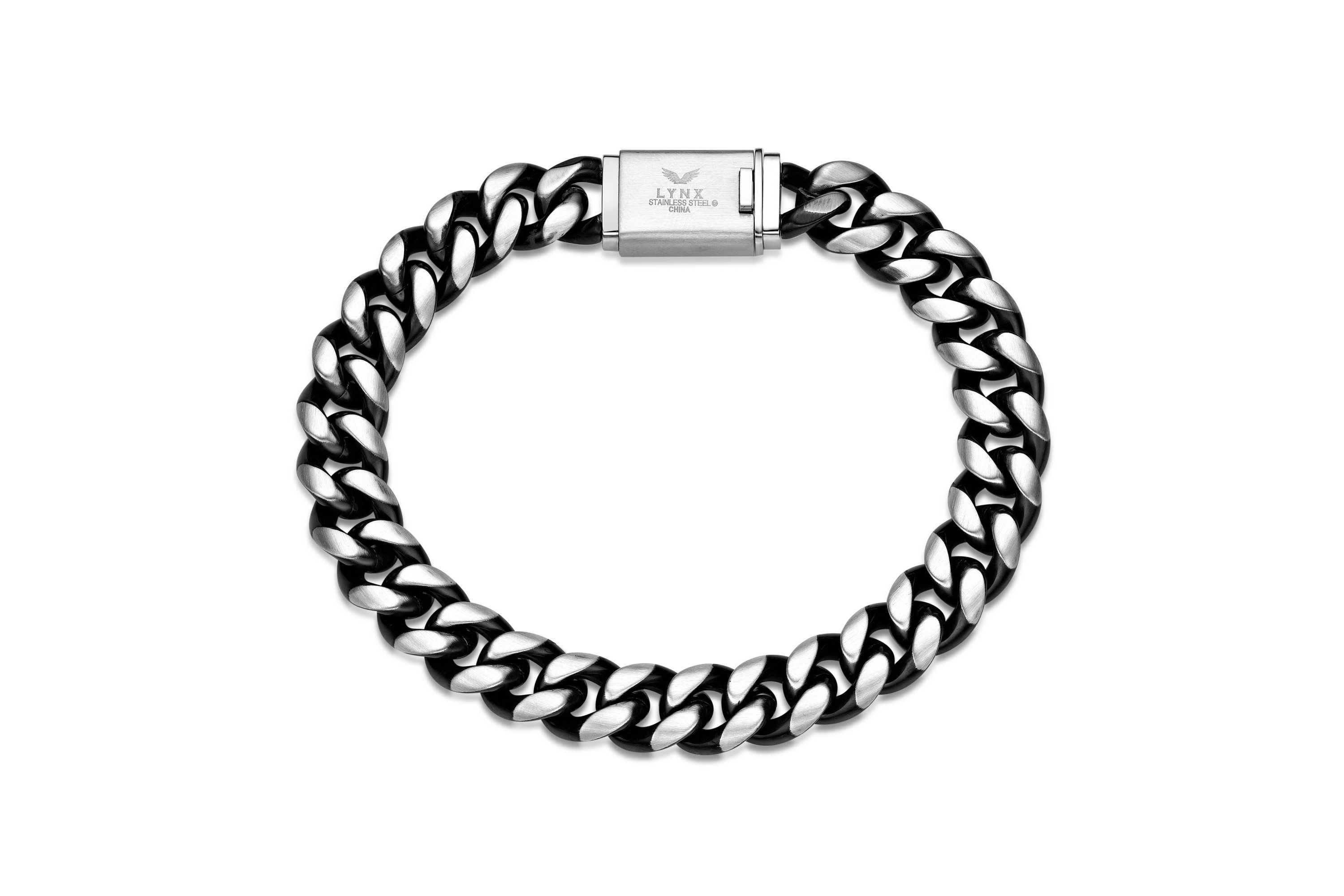 Black Ion Plated Stainless Steel Curb Bracelet with Fancy Push Lock