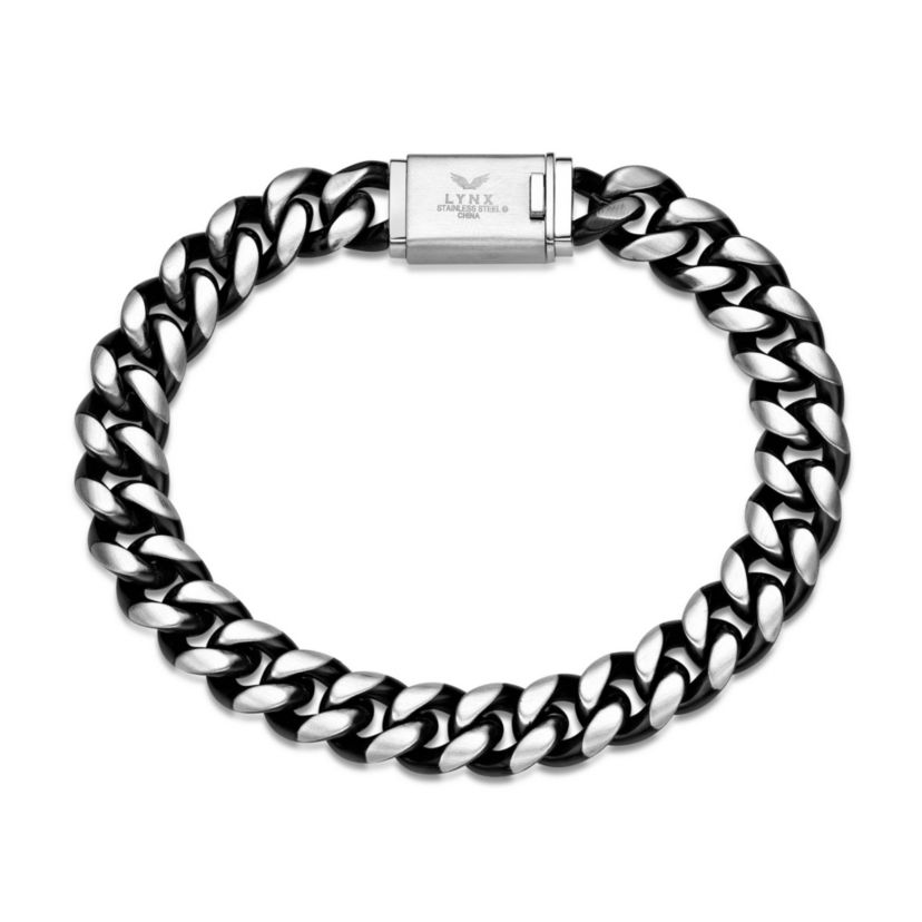 Black Ion Plated Stainless Steel Curb Bracelet with Fancy Push Lock