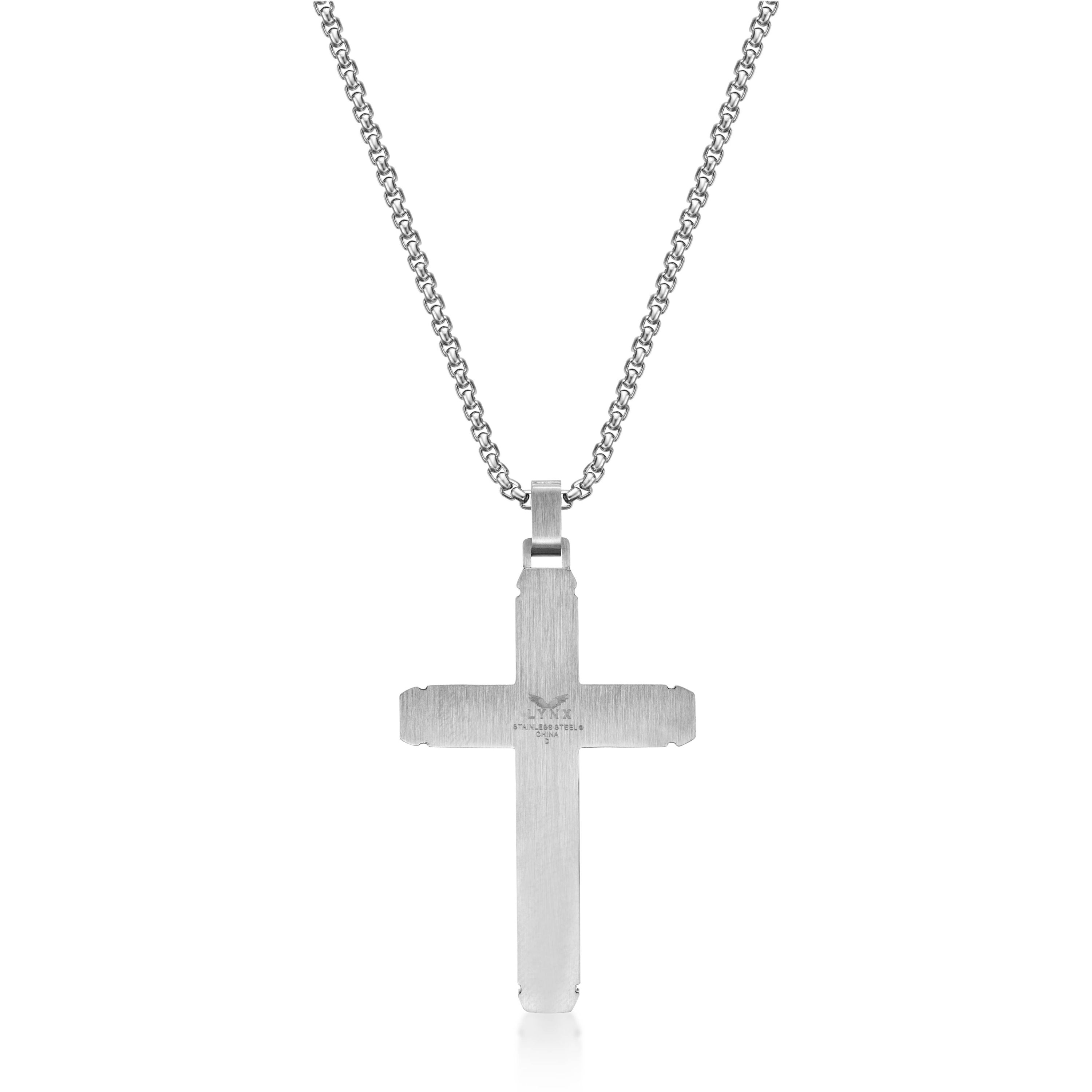 Stainless Steel Cross Pendant with Black Diamond Accent and Black Ion Plating