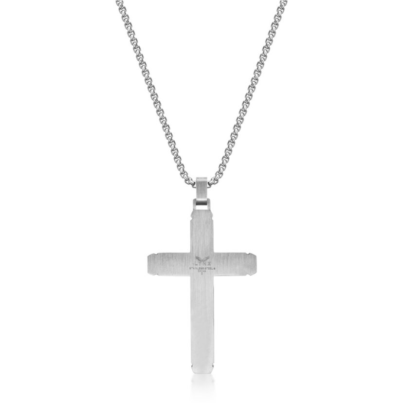 Stainless Steel Cross Pendant with Black Diamond Accent and Black Ion Plating