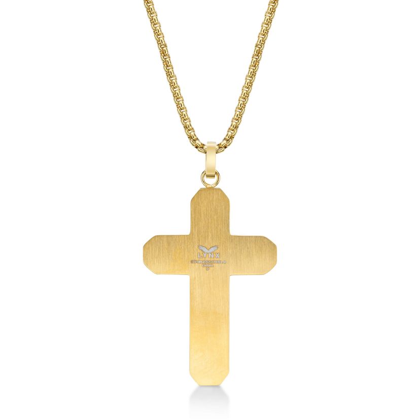 Stainless Steel Cross Pendant with Diamond Accent and Goldtone Ion Plating