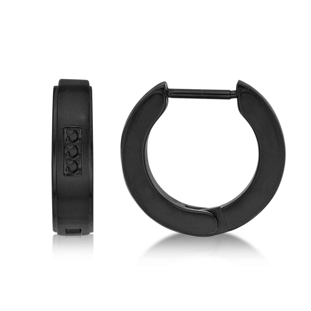 Mens Cubic Zirconia Hoop Earrings in Stainless Steel with Black Ion Plating
