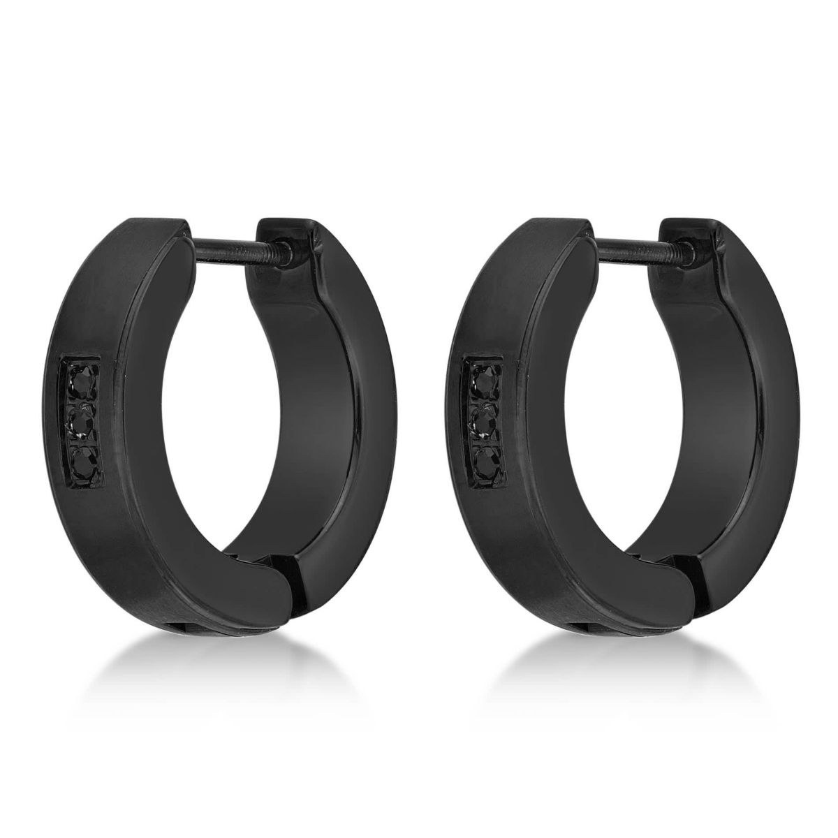 Mens Cubic Zirconia Hoop Earrings in Stainless Steel with Black Ion Plating