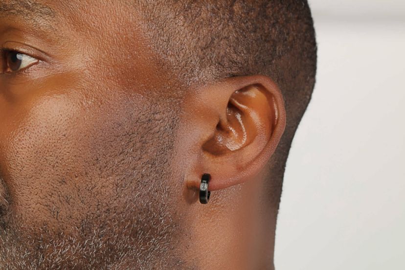 Mens Cubic Zirconia Hoop Earrings in Stainless Steel with Black Ion Plating