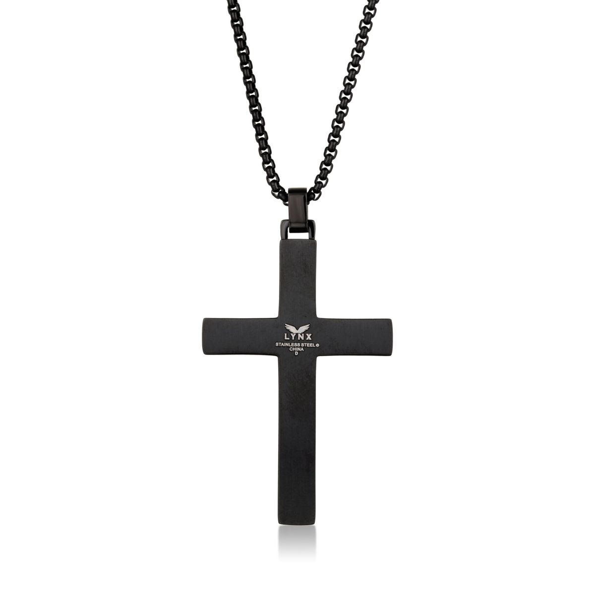 Stainless Steel Cross Pendant with Blue Diamond Accent and Black Ion Plating