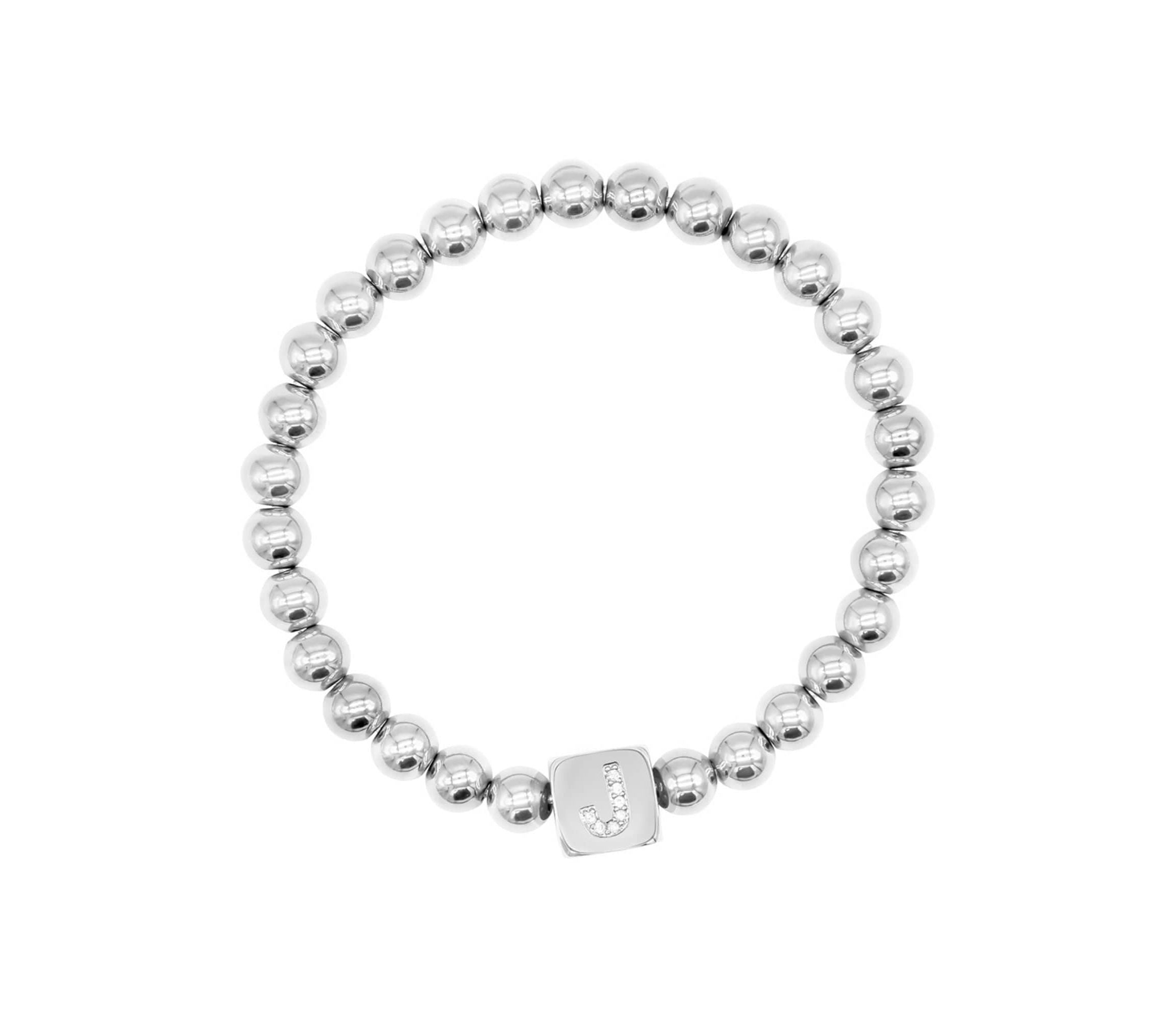 Sterling Silver Plated Initial Cube Stretch Bracelet