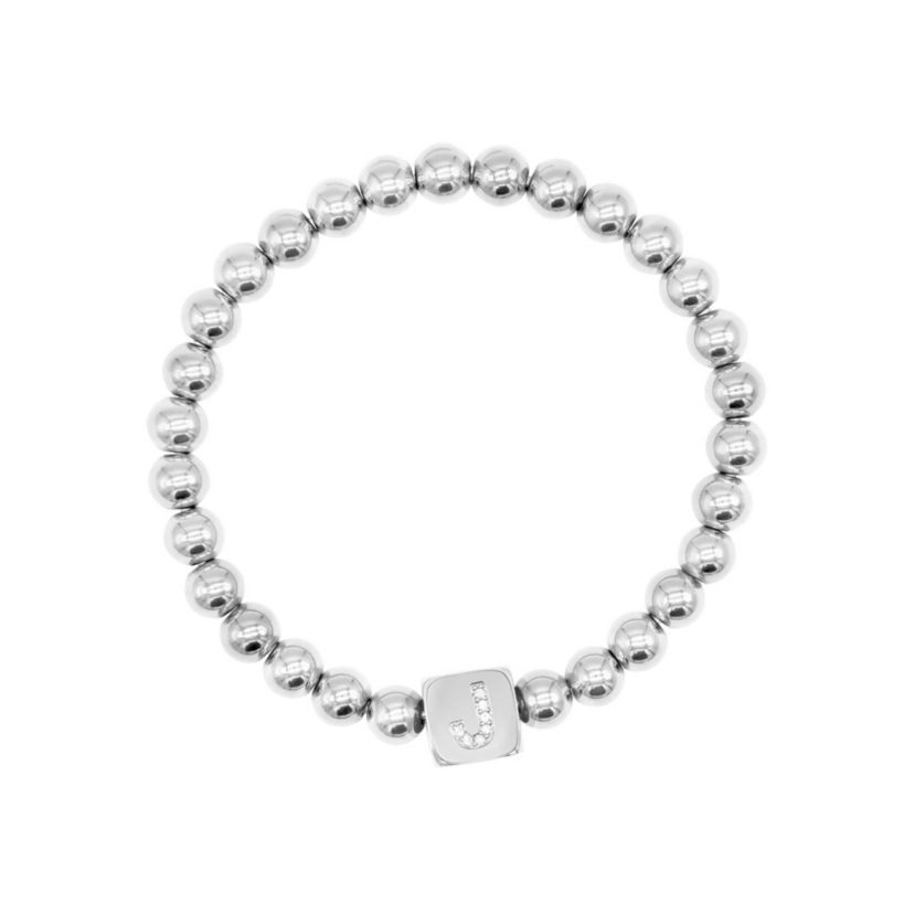 Sterling Silver Plated Initial Cube Stretch Bracelet