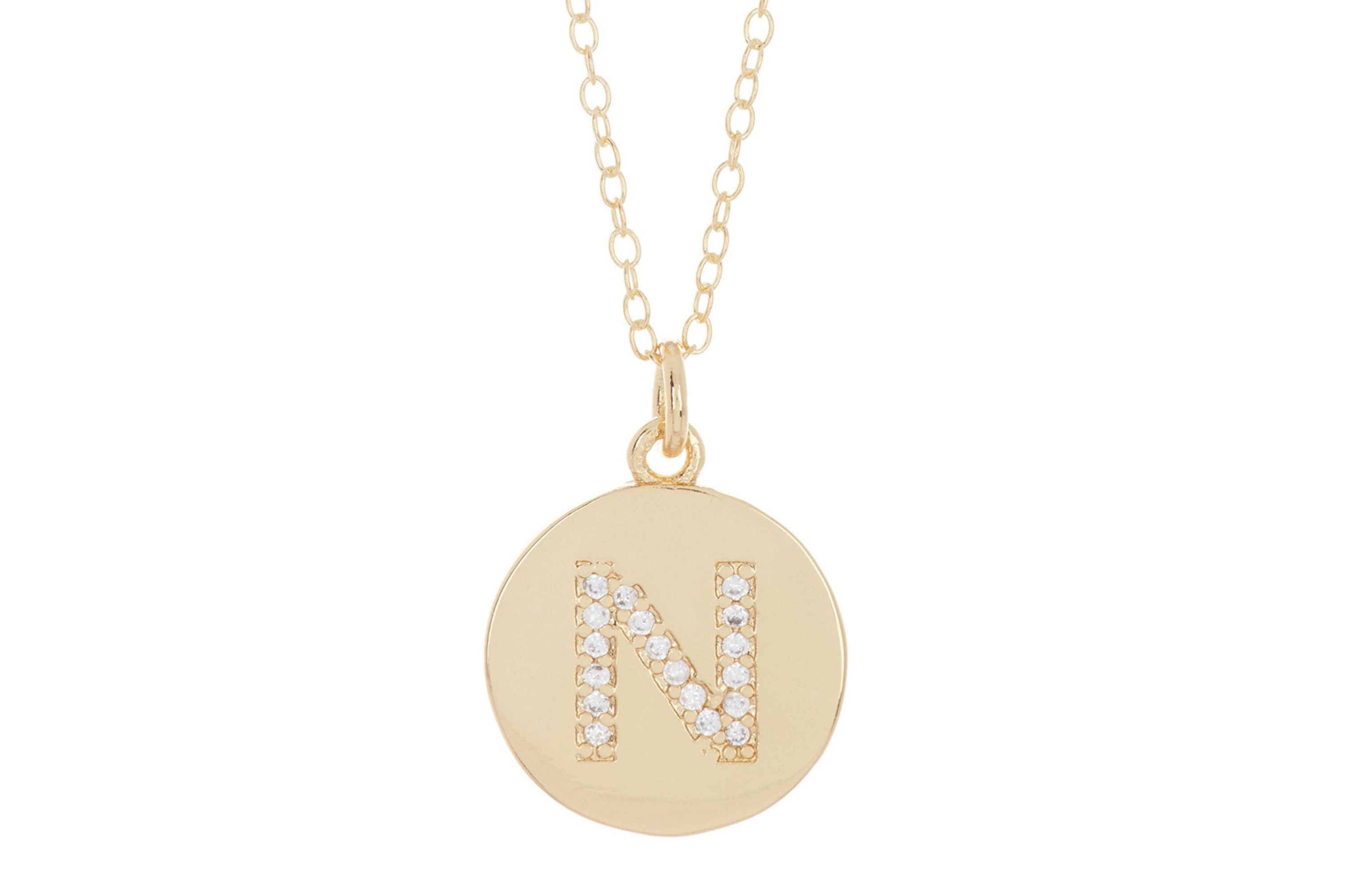 Tarnish Resistant 14k Gold Plated Initial Pave Disc Necklace