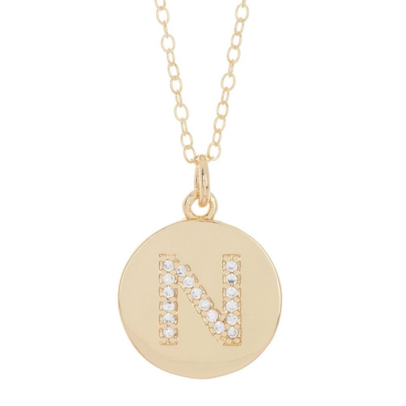 Tarnish Resistant 14k Gold Plated Initial Pave Disc Necklace