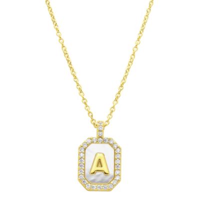 Adornia 14k Gold Plated White Mother-of-Pearl Initial Tablet Necklace