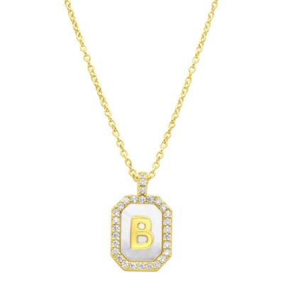 Adornia 14k Gold Plated White Mother-of-Pearl Initial Tablet Necklace