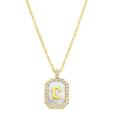 Adornia 14k Gold Plated White Mother-of-Pearl Initial Tablet Necklace