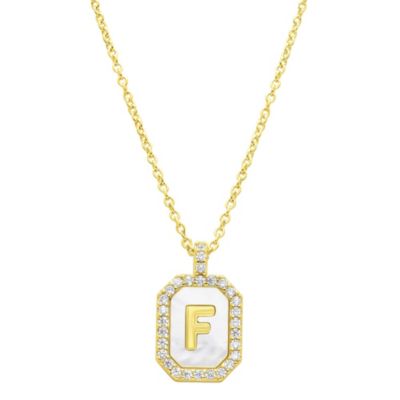 Adornia 14k Gold Plated White Mother-of-Pearl Initial Tablet Necklace