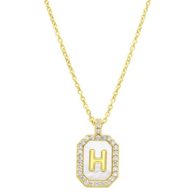 Adornia 14k Gold Plated White Mother-of-Pearl Initial Tablet Necklace