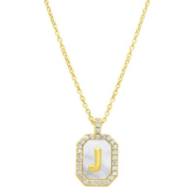 Adornia 14k Gold Plated White Mother-of-Pearl Initial Tablet Necklace
