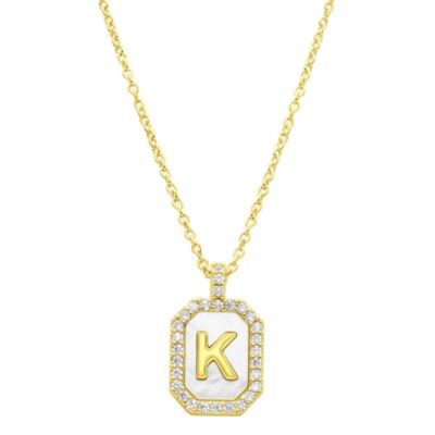 Adornia 14k Gold Plated White Mother-of-Pearl Initial Tablet Necklace