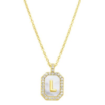 Adornia 14k Gold Plated White Mother-of-Pearl Initial Tablet Necklace