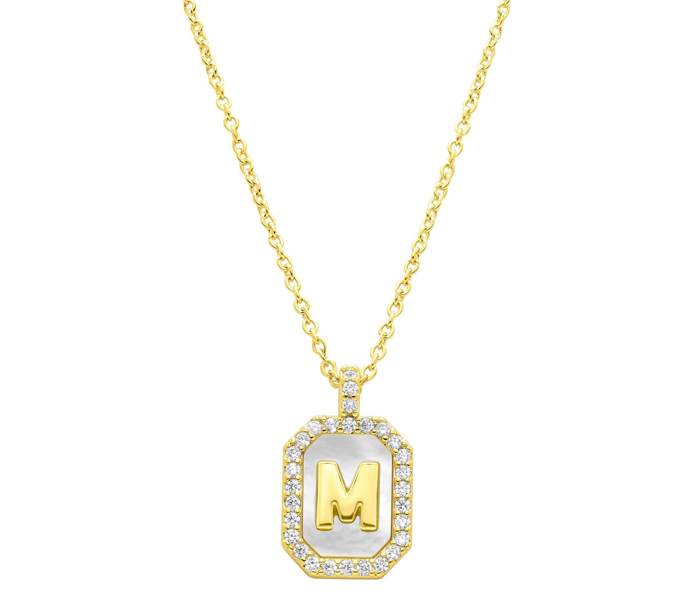 14k Gold Plated White Mother-of-Pearl Initial Tablet Necklace