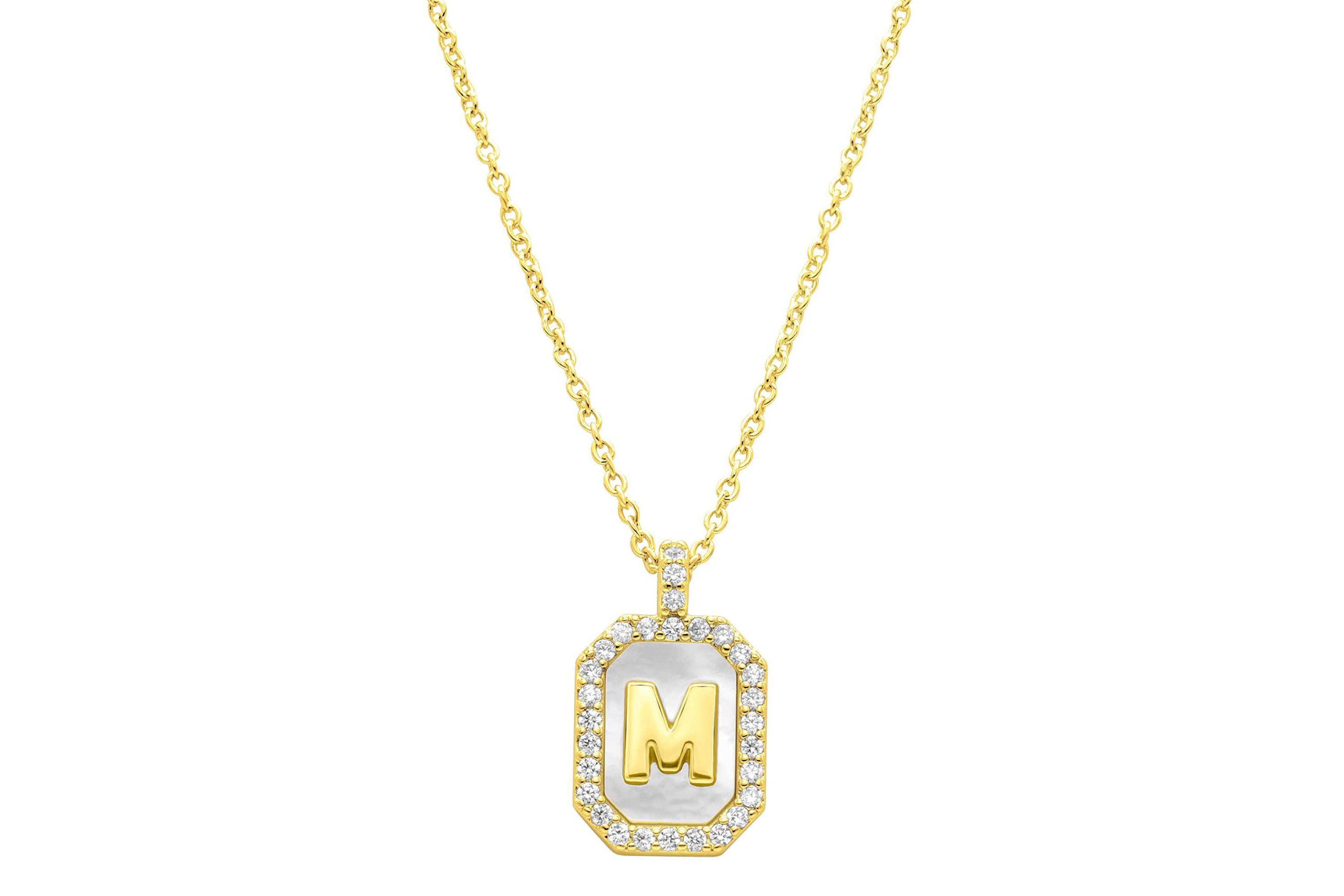 14k Gold Plated White Mother-of-Pearl Initial Tablet Necklace