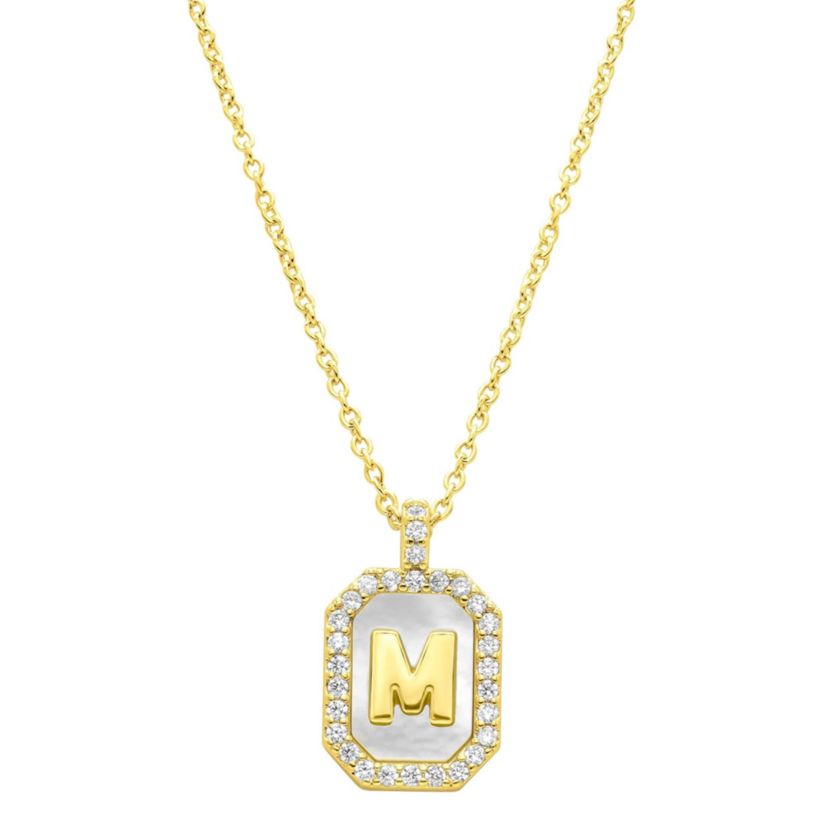 14k Gold Plated White Mother-of-Pearl Initial Tablet Necklace
