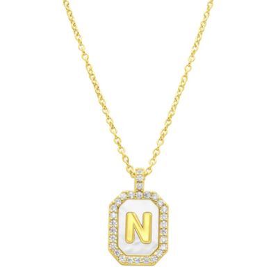 Adornia 14k Gold Plated White Mother-of-Pearl Initial Tablet Necklace