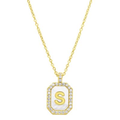 Adornia 14k Gold Plated White Mother-of-Pearl Initial Tablet Necklace