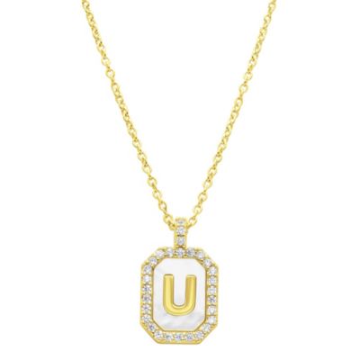Adornia 14k Gold Plated White Mother-of-Pearl Initial Tablet Necklace