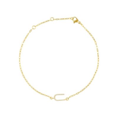 Adornia 14k Gold Plated Pave CZ Sideways Initial Anklet