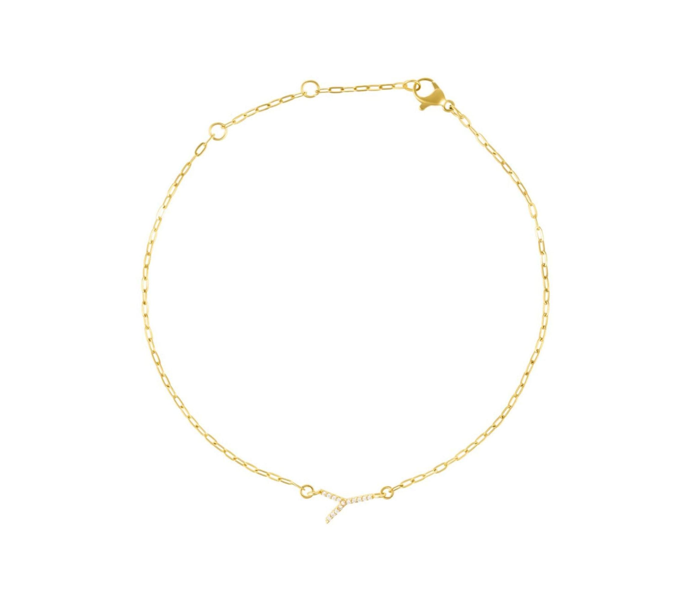 14k Gold Plated Pave CZ Sideways Initial Anklet