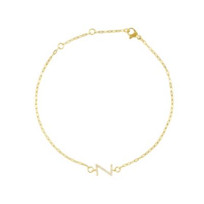Adornia 14k Gold Plated Pave CZ Sideways Initial Anklet
