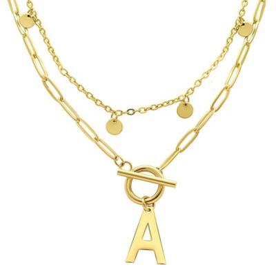 Adornia Tarnish Resistant 14k Gold Plated Confetti And Paperclip Layered Initial Toggle Necklace, 17 in