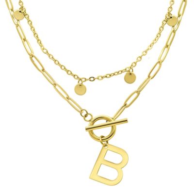 Adornia Tarnish Resistant 14k Gold Plated Confetti And Paperclip Layered Initial Toggle Necklace, 17 in