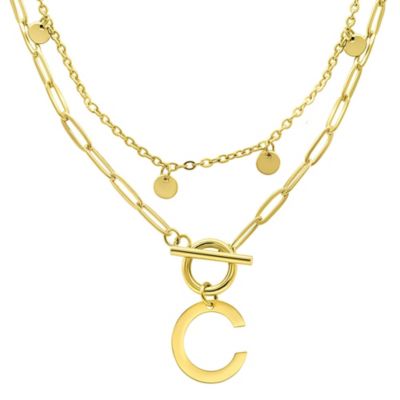 Adornia Tarnish Resistant 14k Gold Plated Confetti And Paperclip Layered Initial Toggle Necklace, 17 in