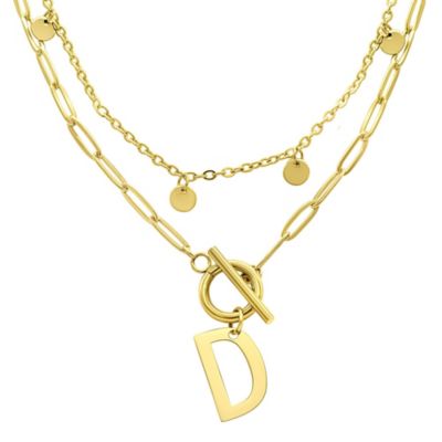 Adornia Tarnish Resistant 14k Gold Plated Confetti And Paperclip Layered Initial Toggle Necklace, 17 in