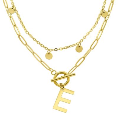 Adornia Tarnish Resistant 14k Gold Plated Confetti And Paperclip Layered Initial Toggle Necklace, 17 in