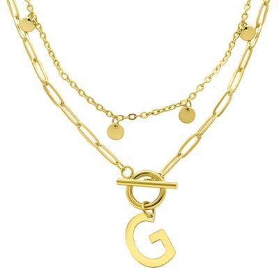 Adornia Tarnish Resistant 14k Gold Plated Confetti And Paperclip Layered Initial Toggle Necklace, 17 in