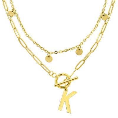 Adornia Tarnish Resistant 14k Gold Plated Confetti And Paperclip Layered Initial Toggle Necklace, 17 in
